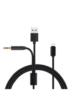 CATANES 2 in 1 Aux and USB Charging Cable Lightning and 3.5mm Audio Headphone Adapter for Apple iOS and Android Nylon Braided Tangle Free Audio Converter and Charge Cable 100cm Black  - Image 2