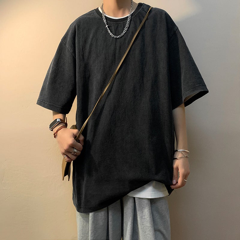 Summer Vintage Short-Sleeved T-Shirt Men'S Round Neck Fashion Brand All-Match Fashion Handsome Japanese Retro Youth Handsome Fashion T-Shirt - Image 1
