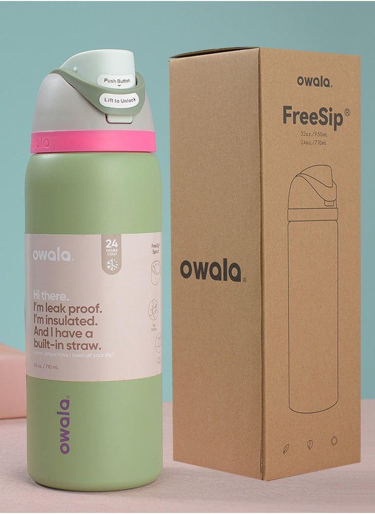 Owala - Owala FreeSip Insulated Stainless Steel Water Bottle with Straw for Sports and Travel, BPA-Free, 32oz, Avocado color - Image 1