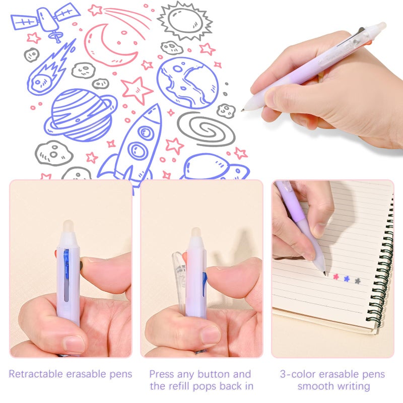 Baytory 6Pcs 3-Color Erasable Pens  Retractable 0.5Mm Fine Point Pen With Eraser  Assorted Colors Quick Drying Erasable Gel Pens  Smooth Writing For Crossword Puzzles - Image 3