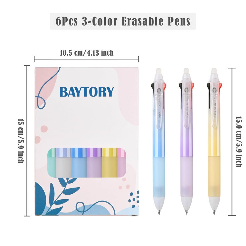 Baytory 6Pcs 3-Color Erasable Pens  Retractable 0.5Mm Fine Point Pen With Eraser  Assorted Colors Quick Drying Erasable Gel Pens  Smooth Writing For Crossword Puzzles - Image 2