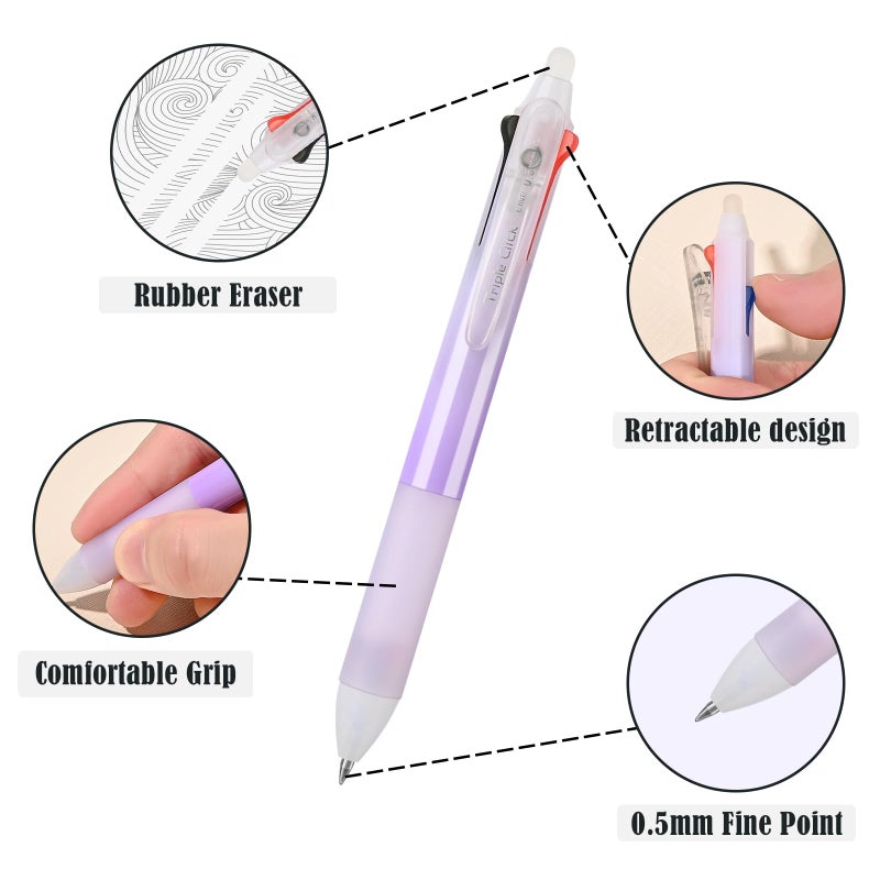 Baytory 6Pcs 3-Color Erasable Pens  Retractable 0.5Mm Fine Point Pen With Eraser  Assorted Colors Quick Drying Erasable Gel Pens  Smooth Writing For Crossword Puzzles - Image 5