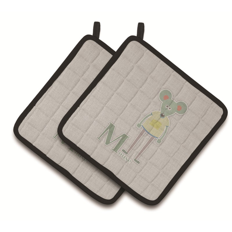 Caroline's Treasures ""Caroline's Treasures Alphabet M For Mouse Pair of Pot Holders  7.5HX7.5W  Multicolor"" 