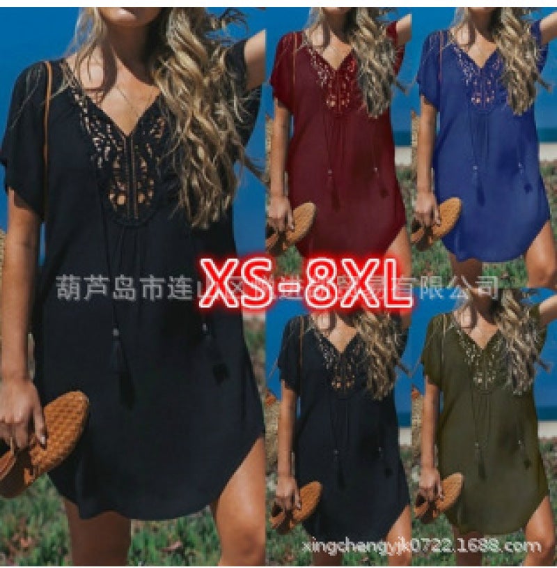 Cross-border parquet beach skirt holiday skirt bikini blouse seaside sun protection shirt women's skirt green XXXL - Image 1