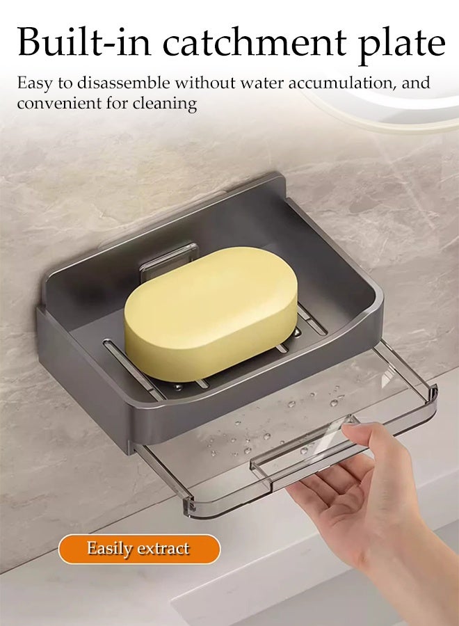 DUNISO حامل صابون، حامل صابون بار ذاتي التصريف، طبق صابون مثبت على الحائط، حامل إسفنجة منزلي، تصميم مزدوج الطبقات، قابل للإزالة والغسل، بدون حفر، للحمام والدش، حوض الاستحمام ومغسلة المطبخ - Image 4