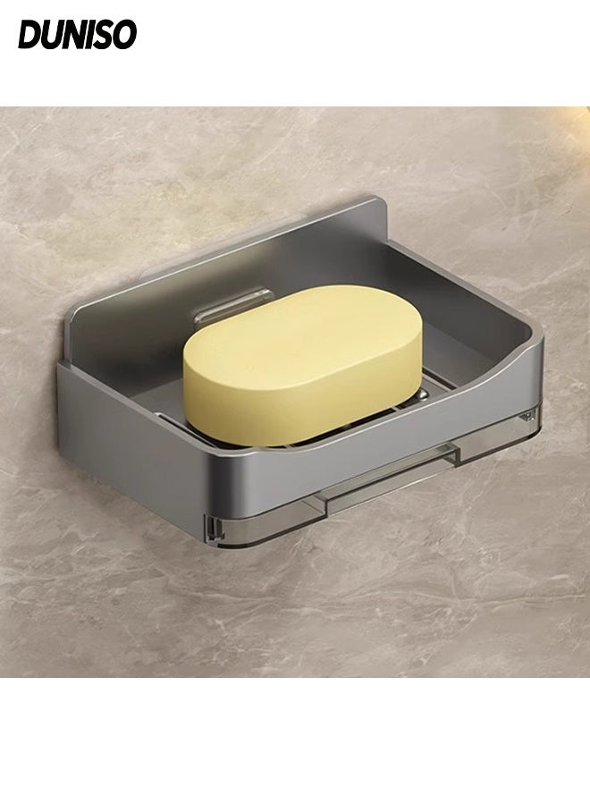 DUNISO حامل صابون، حامل صابون بار ذاتي التصريف، طبق صابون مثبت على الحائط، حامل إسفنجة منزلي، تصميم مزدوج الطبقات، قابل للإزالة والغسل، بدون حفر، للحمام والدش، حوض الاستحمام ومغسلة المطبخ - Image 1