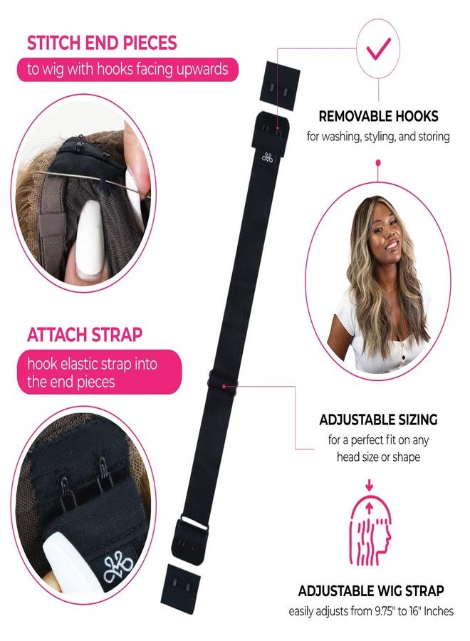 MILANO COLLECTION Milano Adjustable Elastic Wig Band with Hooks for Secure Fit & Comfort for Wigs and Lace Front Wigs - Wig Strap, Headband, & Wig Grip Accessories, Black - Image 2