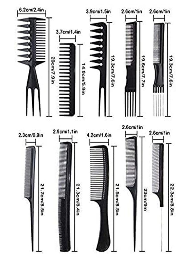 نجل مجموعة أمشاط NGEL الاحترافية لقص وتصفيف الشعر من Kangi Salon Kit - مجموعة من 10 أمشاط؛ أسود - Image 2