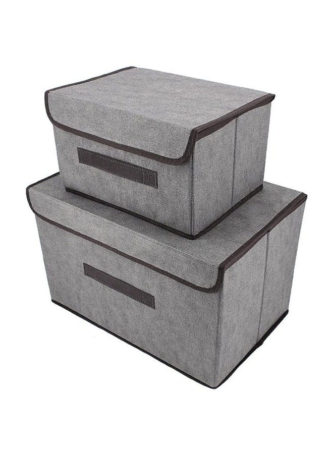 Arabest 2 PCS/Set Fabric Storage Boxes with Lids, Foldable Storage Cube Organizer Bins Storage Bags for Clothes Books Toys(Gray) - Image 1