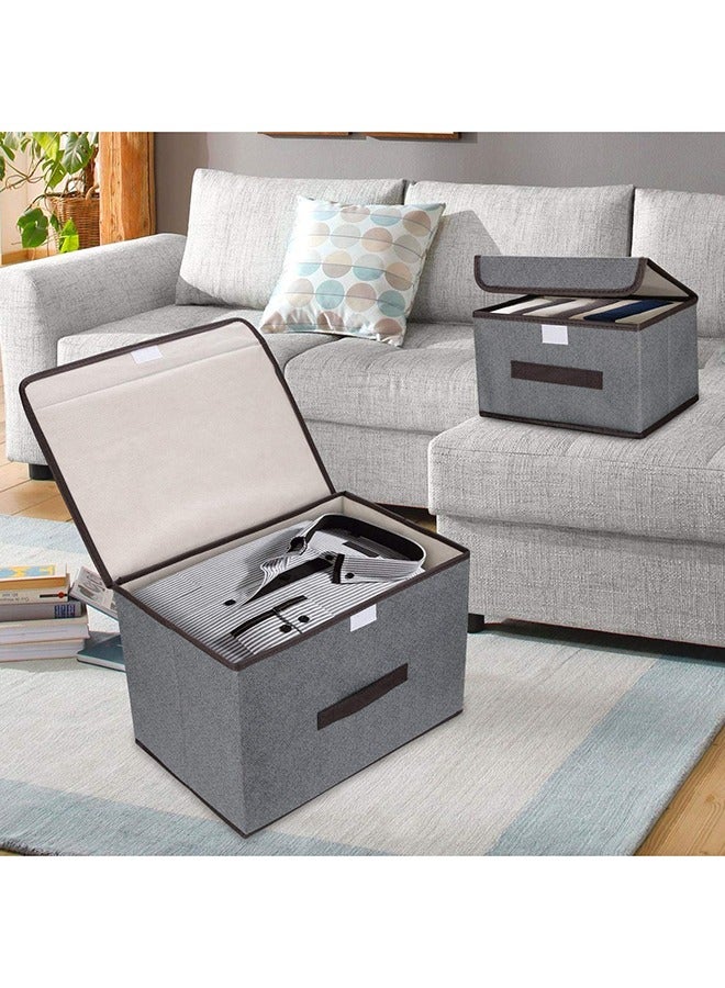 Arabest 2 PCS/Set Fabric Storage Boxes with Lids, Foldable Storage Cube Organizer Bins Storage Bags for Clothes Books Toys(Gray) - Image 3