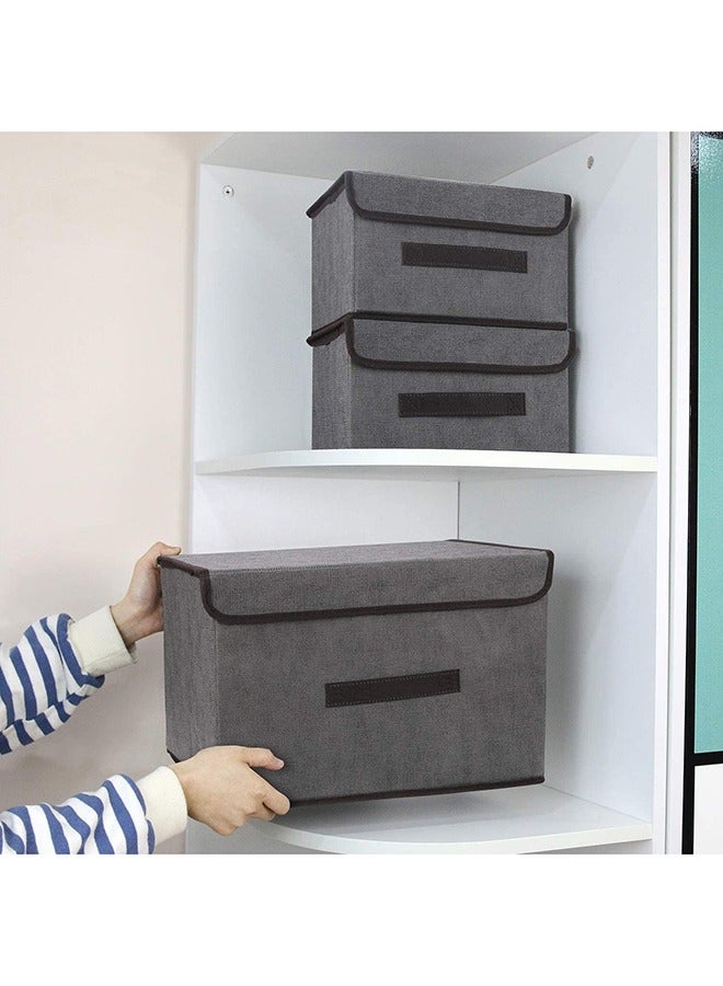 Arabest 2 PCS/Set Fabric Storage Boxes with Lids, Foldable Storage Cube Organizer Bins Storage Bags for Clothes Books Toys(Gray) - Image 4