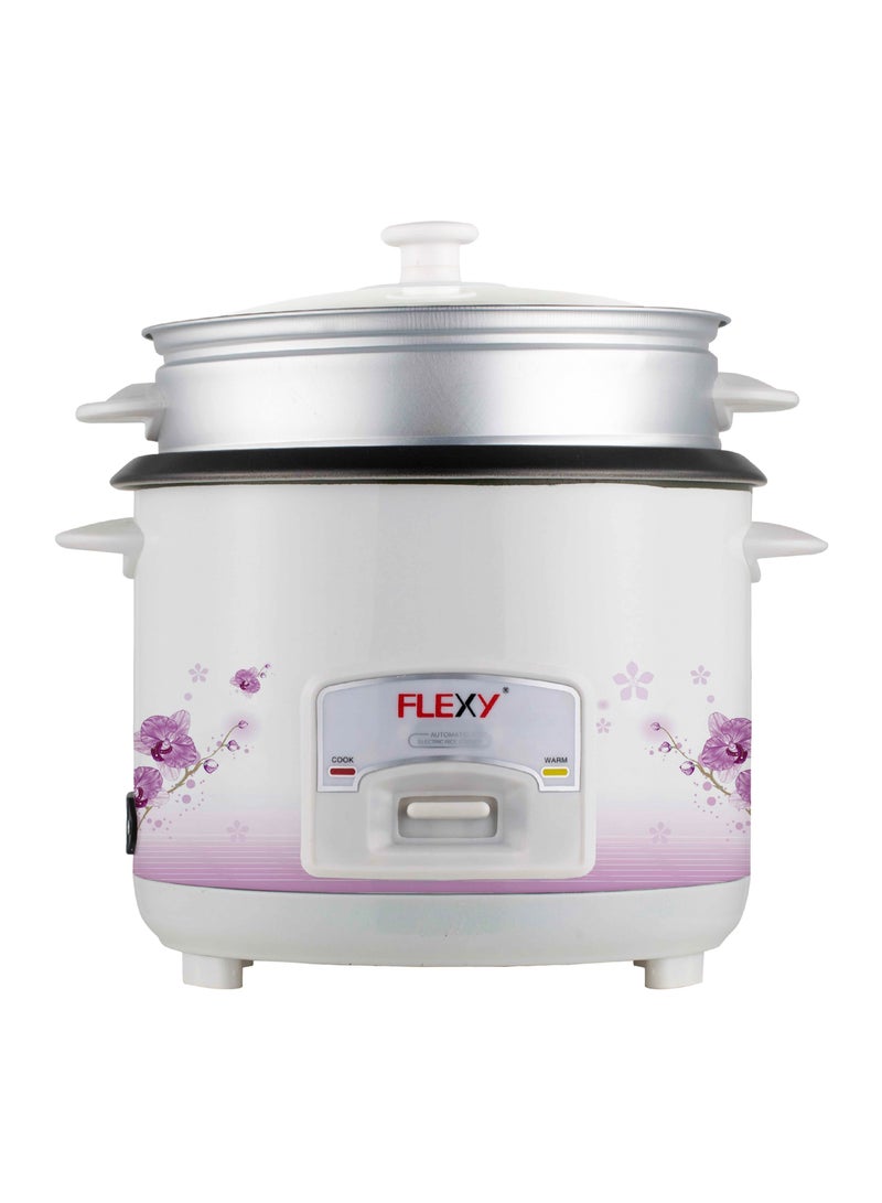Flexy 3L Electric Rice Cooker, 1000W: Stainless Steel, Non-Stick Pot, Tempered Glass Lid, Steam & Keep Warm Functions, Cool-Touch Handles for Safe and Easy Use. - Image 1