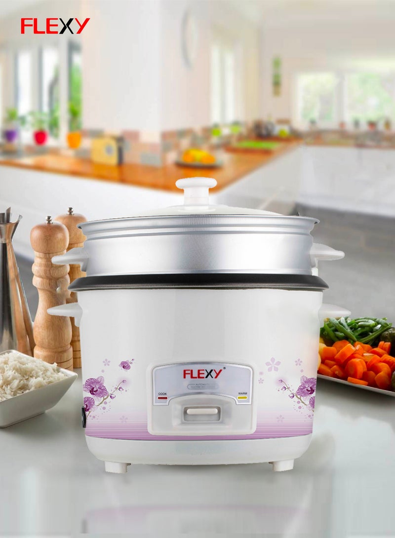 Flexy 3L Electric Rice Cooker, 1000W: Stainless Steel, Non-Stick Pot, Tempered Glass Lid, Steam & Keep Warm Functions, Cool-Touch Handles for Safe and Easy Use. - Image 4