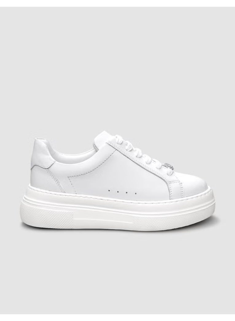100% Genuine Leather White Lace-Up Women's Sneakers - Image 4