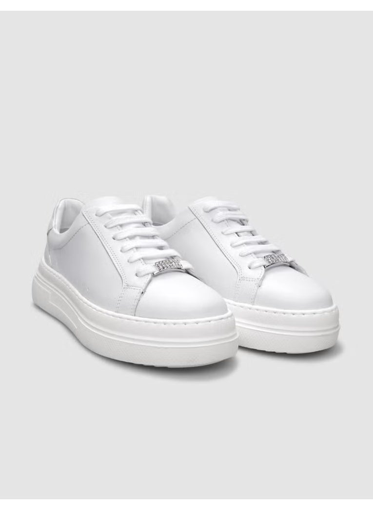 100% Genuine Leather White Lace-Up Women's Sneakers - Image 3