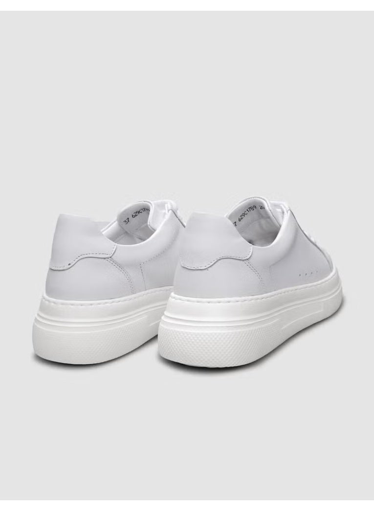 100% Genuine Leather White Lace-Up Women's Sneakers - Image 2