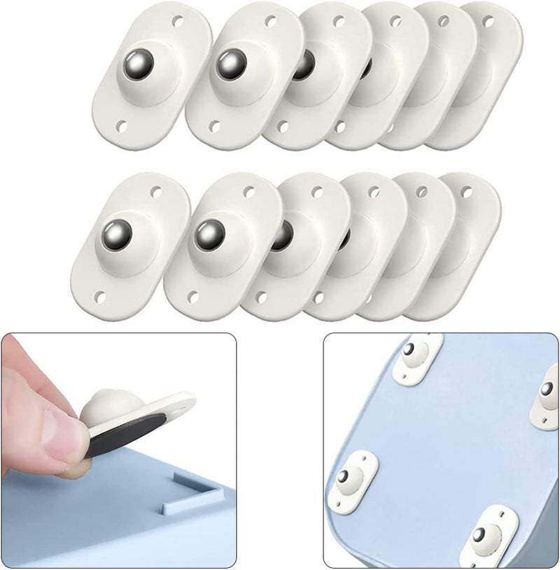 DORMICO Mini Swivel Casters Wheels SelfAdhesive 360 Degree Rotation Sticky Pulley Low Level Silent Roller Ball Castors Transfer Bearing for Bins Bottom Storage Box Pack of 12
