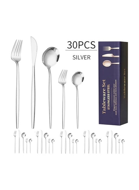 30-Piece Knife Fork Spoon Full Set Silver