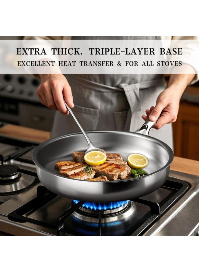 طقم أواني مطبخ ستانلس ستيل - طقم قدور ومقالي ثلاثي الطبقات من الستانلس ستيل مع سلة تبخير، أواني طبخ غير سامة مناسبة للحث المغناطيسي، طقم أواني مطبخ خالية من PFOA و PTFE، آمنة للغسالة والفرن - Image 4