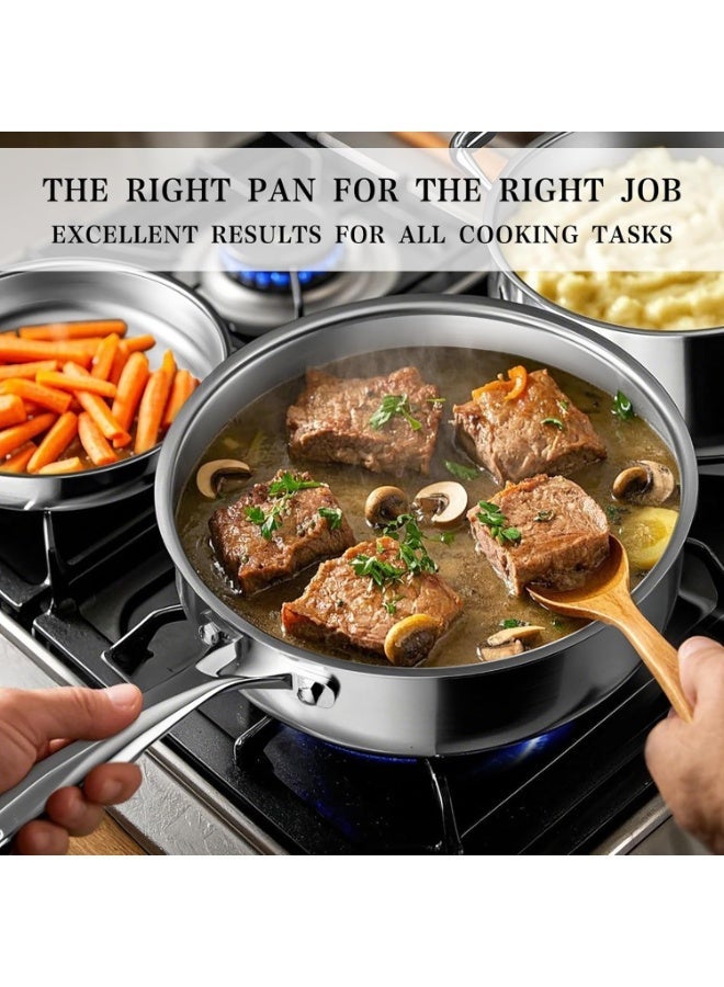 طقم أواني مطبخ ستانلس ستيل - طقم قدور ومقالي ثلاثي الطبقات من الستانلس ستيل مع سلة تبخير، أواني طبخ غير سامة مناسبة للحث المغناطيسي، طقم أواني مطبخ خالية من PFOA و PTFE، آمنة للغسالة والفرن - Image 5