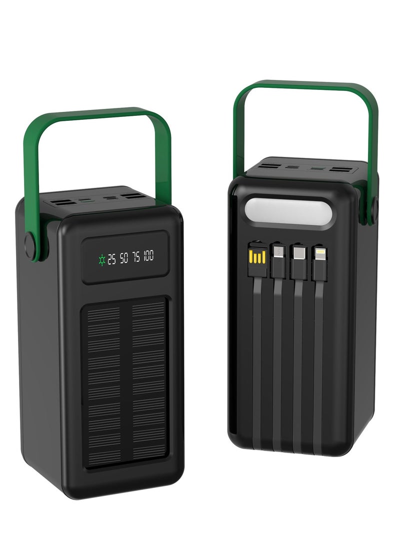 جرين ليون بنك طاقة شمسية بسعة 80000mAh، 4 كابلات مدمجة، بنك طاقة شحن شمسية مع شاشة رقمية، شاحن محمول مع مخرج USB-C و Lightning و USB-A و Micro USB، شاحن شمسية محمول، مثالي للتخييم، السفر، والأنشطة الخارجية - Image 1