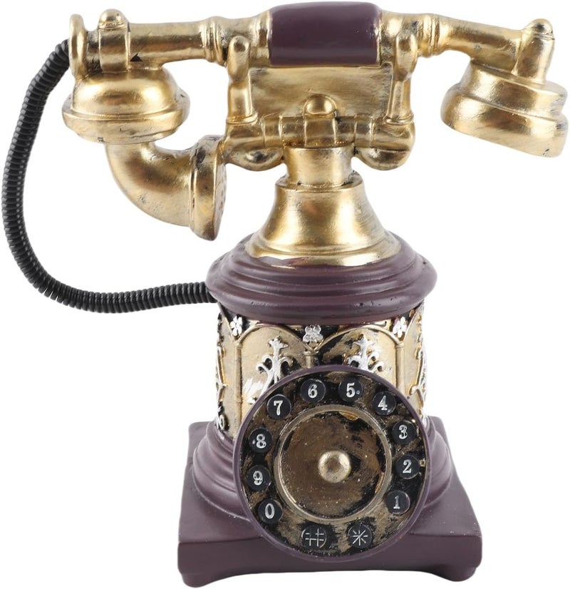 Antique Telephone Ornament, Vintage Landline Decorative Phone, Retro Rotary Dial Resin Craft with Handmade Detailing for Home Coffee Office Living Room Shelf Display - Image 5