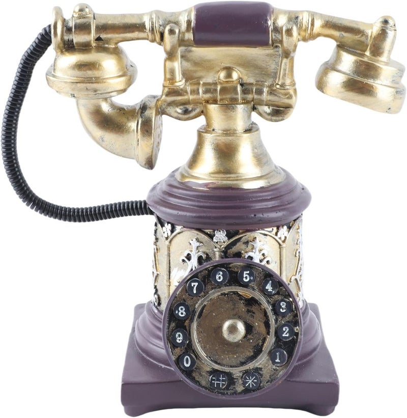 Antique Telephone Ornament, Vintage Landline Decorative Phone, Retro Rotary Dial Resin Craft with Handmade Detailing for Home Coffee Office Living Room Shelf Display - Image 1