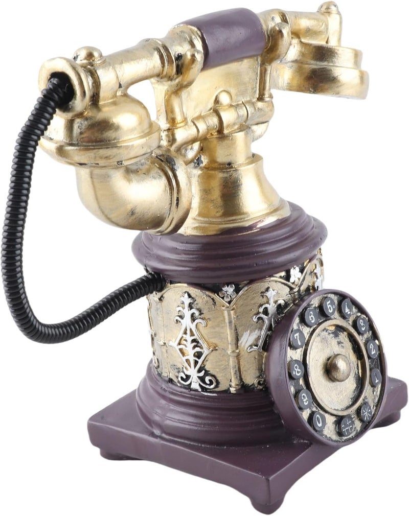 Antique Telephone Ornament, Vintage Landline Decorative Phone, Retro Rotary Dial Resin Craft with Handmade Detailing for Home Coffee Office Living Room Shelf Display - Image 3