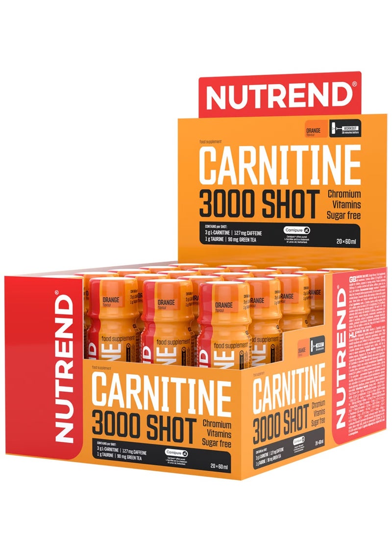 NUTREND Carnitine 3000 Shot, 20 x 60 ml, Orange Flavor  - Image 1