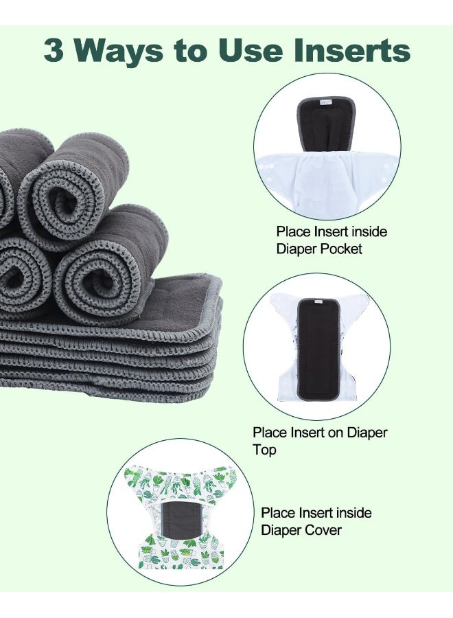 Babygoal Baby 5-Layer Charcoal Rayon from Bamboo Reusable Liners for Cloth Diapers Nappies, Pack of 12 Inserts - Image 4