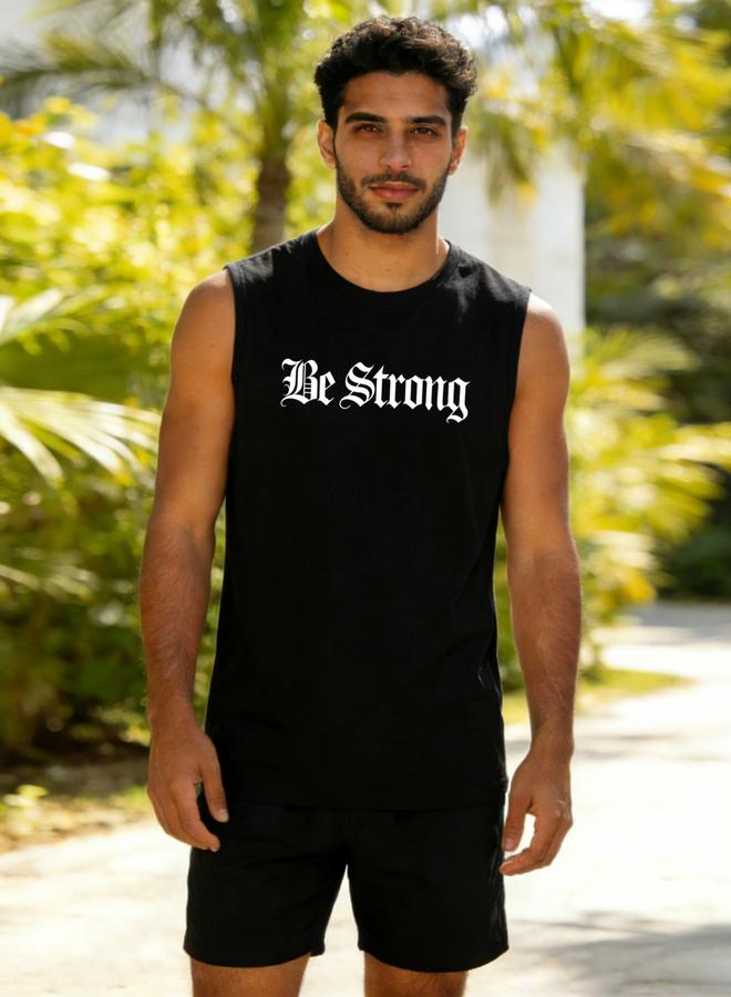 Take Two Men Black Text Print Round Neck Tank and Shorts Co-Ords - Image 1