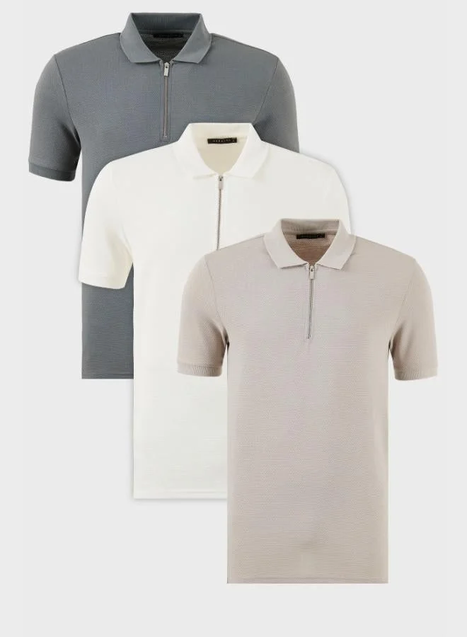 Buratti  Buratti Cotton Regular Fit Half Zipper 3-Pack Polo Collar T-Shirt Men's Polo Collar T-Shirt 5902915S3 for Men | Best Price UAE