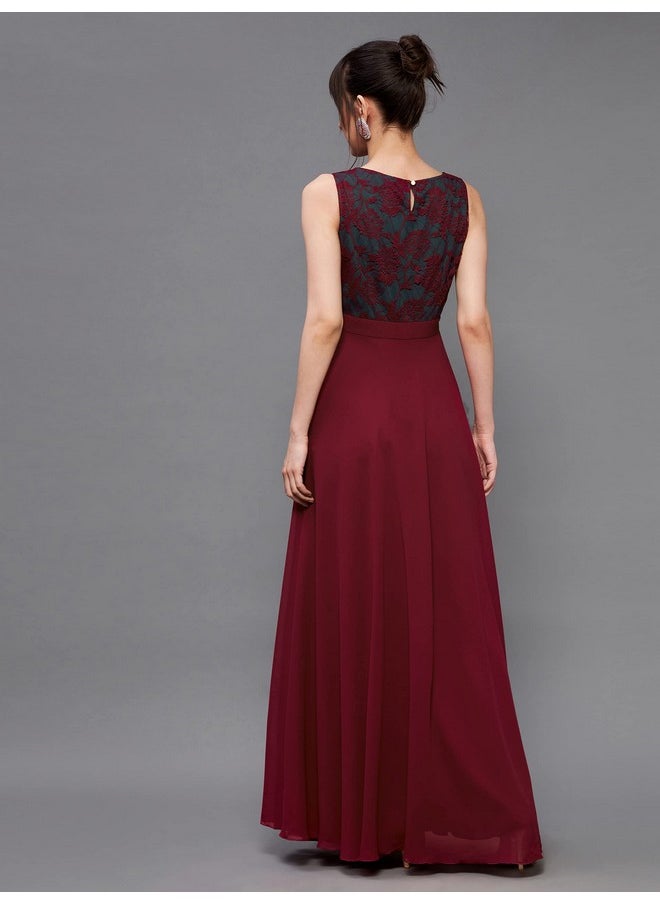 Miss Chase - Miss Chase Women's Round Neck Sleeveless Georgette Floral Lace Fit & Flare Maxi Dress - Image 1