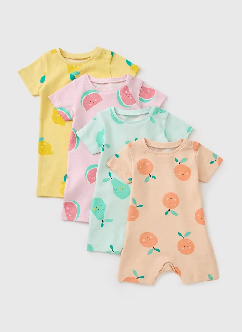 Matalan 4 Pack Baby Multicolour Fruit Rompers