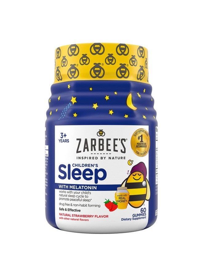 Zarbee's Children's Sleep Gummies with Melatonin, Non-Habit Forming Children's Sleep Gummies Work with Natural Sleep Cycles to Promote Peaceful Sleep, Drug-Free, Natural Strawberry, 60 ct - Image 1