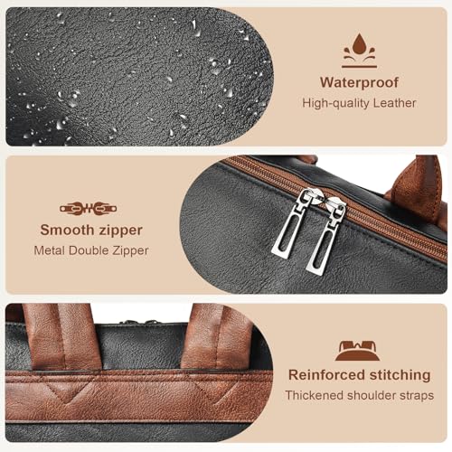 Shrrie Laptop Backpack for Women 15.6 inch,Travel Leather Backpack Purse Nurse Teacher Carry on Backpack Computer Bag,Professional Water-Resistant College Business Work Casual Daypack,Black with Brown - Image 5