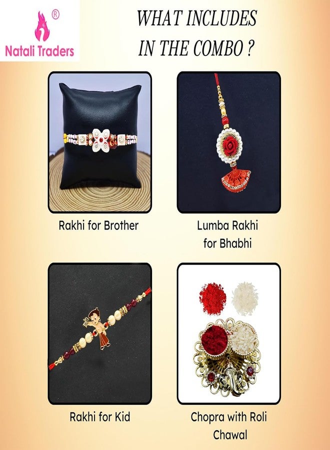 Natali Traders Rakhi for Bhai Bhabhi and Kid Combo with Roli Chawal Chopra - Flower Rakhee for Brother - Lumba Rakhee for Bhabhi - Family Rakhi Set of 3 - Image 2