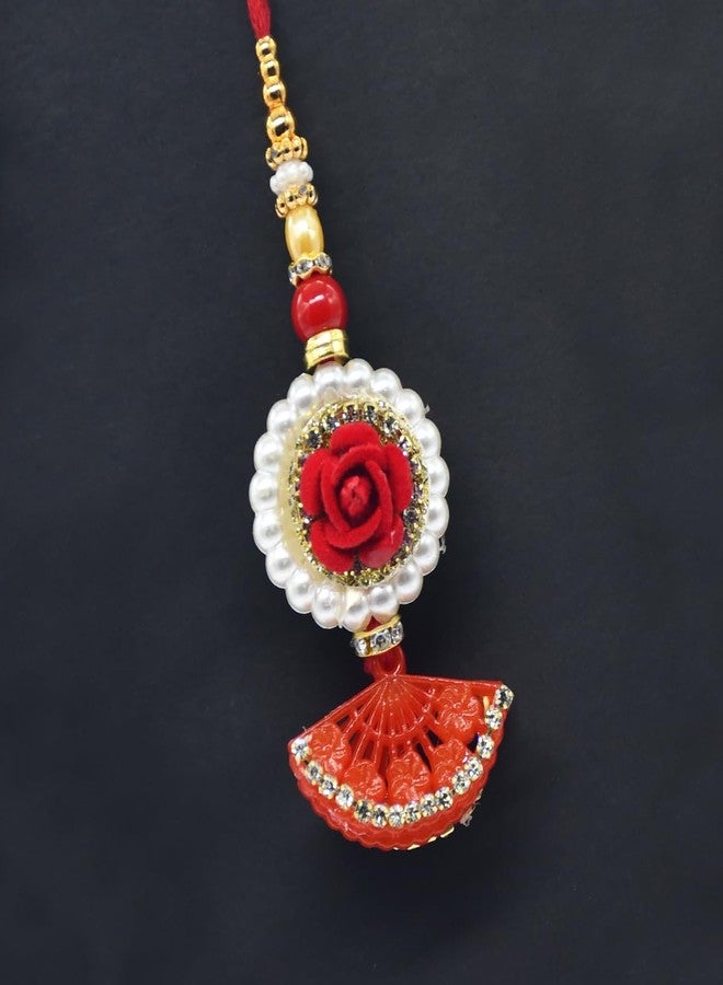 Natali Traders Rakhi for Bhai Bhabhi and Kid Combo with Roli Chawal Chopra - Flower Rakhee for Brother - Lumba Rakhee for Bhabhi - Family Rakhi Set of 3 - Image 5