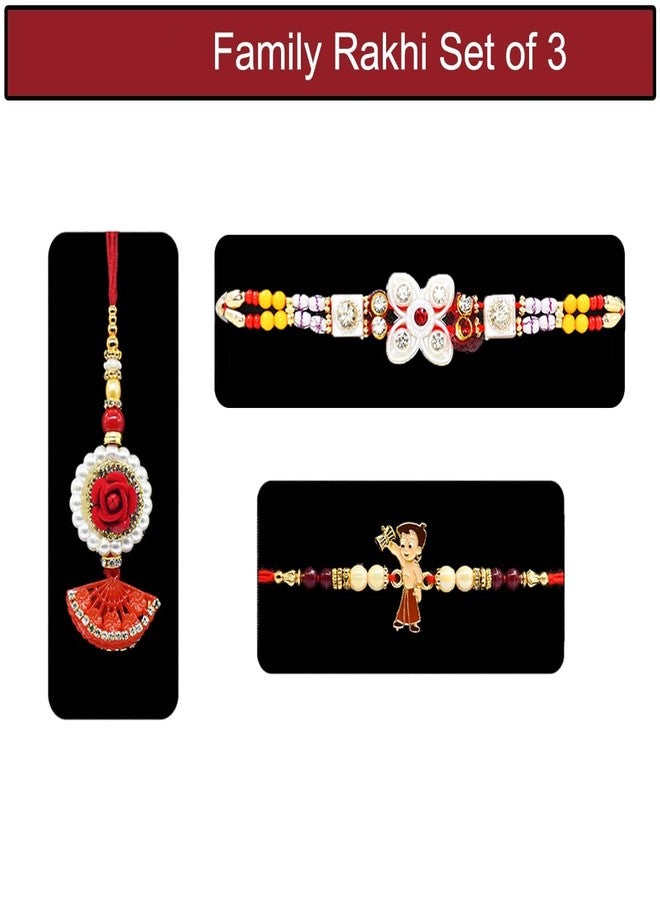 Natali Traders Rakhi for Bhai Bhabhi and Kid Combo with Roli Chawal Chopra - Flower Rakhee for Brother - Lumba Rakhee for Bhabhi - Family Rakhi Set of 3 - Image 3