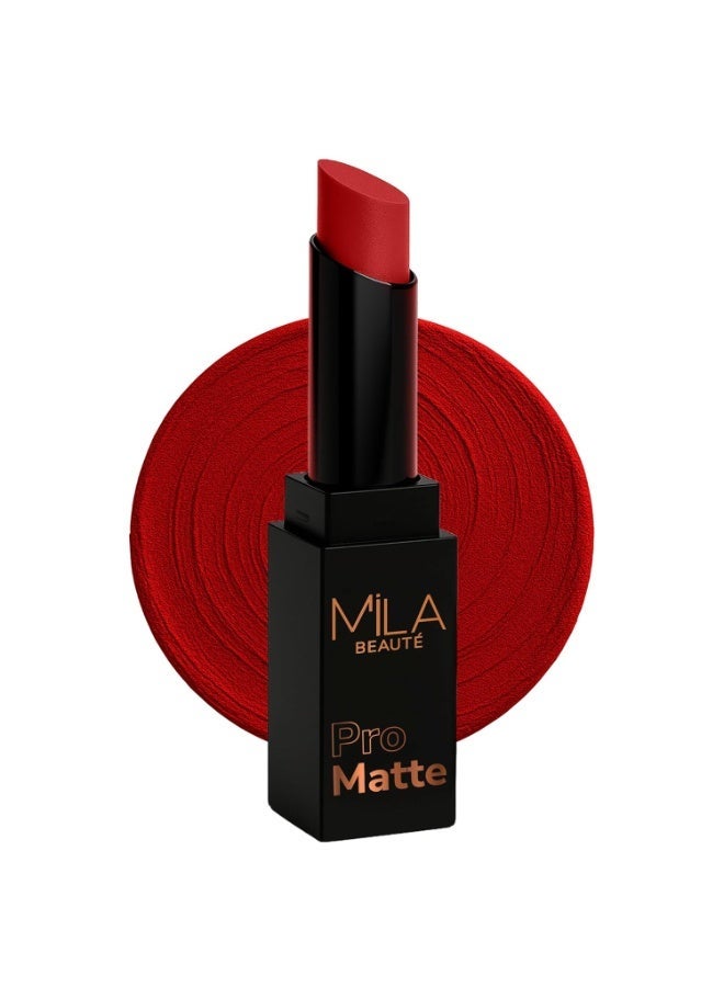 ميلا بيوتي أحمر الشفاه "ميلا بوتيه برو مات" (Mila Beauté Pro Matte) | لون غني وعالي التركيز يدوم طويلاً | لمسة نهائية شبه مطفأة (Semi-Matte) | تركيبة خفيفة الوزن | تغطية مثالية بمسحة واحدة | لون شفاه فاخر | الدرجة - (Naina، 4.2 جم) - Image 1