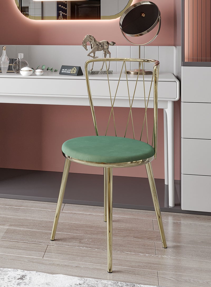 DANTA HOME Dressing Chair With Comfortable Velvet Seat And Metal Frame For Dressing Table, Makeup Table, Study, Or For Cafes And Restaurants - Green/Gold  - Image 2