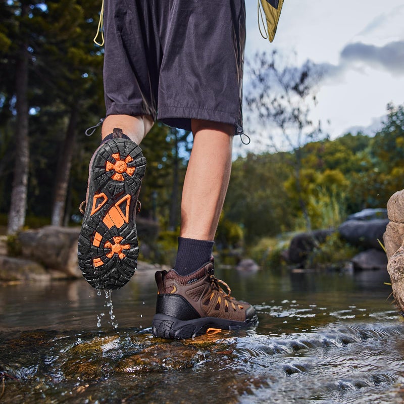 SHULOOK Men's Waterproof Hiking Boots Non-Slip Lightweight Mid Top Ankle Boot Breathable Hiker Trekking Shoes - Image 2
