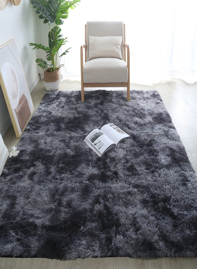 CAIYUECS Grey Fluffy Area Rug 5x7 - Ultra Soft Shag Plush Rugs for Bedroom Living Room, Indoor Non-Slip Modern Nursery Faux Fur Floor Carpet for Kids Room,Tie-Dyed Dark Gray, - Image 3