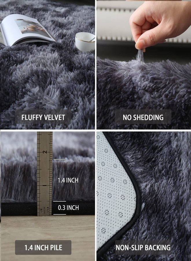 CAIYUECS Grey Fluffy Area Rug 5x7 - Ultra Soft Shag Plush Rugs for Bedroom Living Room, Indoor Non-Slip Modern Nursery Faux Fur Floor Carpet for Kids Room,Tie-Dyed Dark Gray, - Image 5