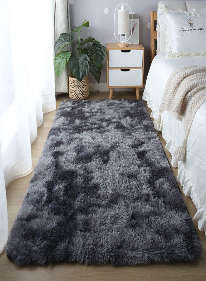 CAIYUECS Grey Fluffy Area Rug 5x7 - Ultra Soft Shag Plush Rugs for Bedroom Living Room, Indoor Non-Slip Modern Nursery Faux Fur Floor Carpet for Kids Room,Tie-Dyed Dark Gray, - Image 2