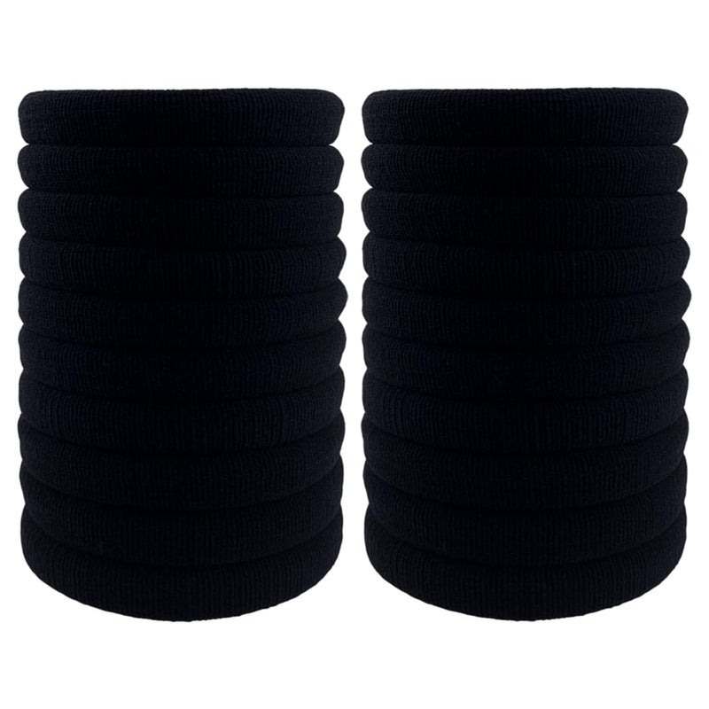 Thick Hair Ties BETITETO 20 Pieces Seamless Ponytail Holders Scrunchies Women Cotton Stretch Hair Elastics for Thick Heavy or Curly Hair Upgrade Black Large Size  7cm