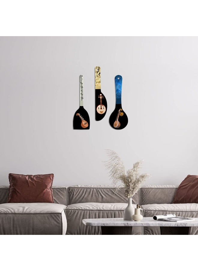 Artvibes Indian Classical Music Instrument Sitar Spoon Shape MDF Wooden Wall Hanging For Decoration | Decor Hanging Ornaments | Modern Decor Items | Artworks Hangings | Gifts (WH_5019NV), Set of 3 - Image 4