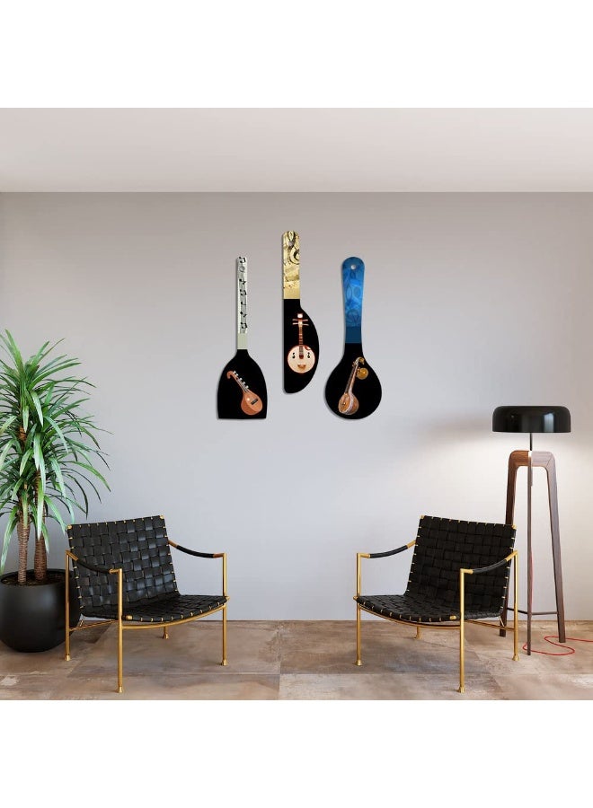 Artvibes Indian Classical Music Instrument Sitar Spoon Shape MDF Wooden Wall Hanging For Decoration | Decor Hanging Ornaments | Modern Decor Items | Artworks Hangings | Gifts (WH_5019NV), Set of 3 - Image 3