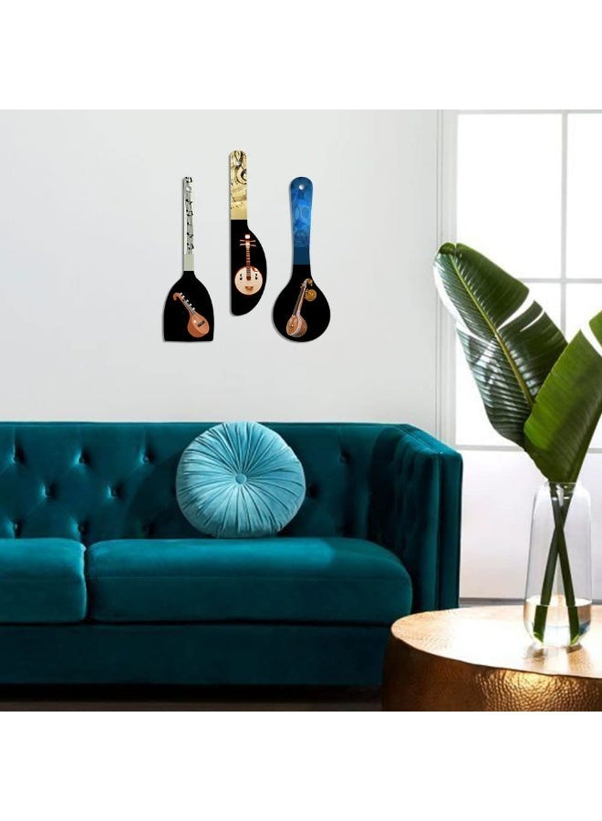 Artvibes Indian Classical Music Instrument Sitar Spoon Shape MDF Wooden Wall Hanging For Decoration | Decor Hanging Ornaments | Modern Decor Items | Artworks Hangings | Gifts (WH_5019NV), Set of 3 - Image 2