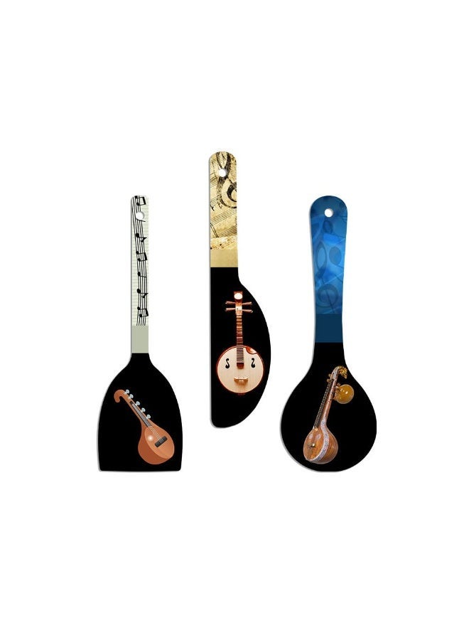 Artvibes Indian Classical Music Instrument Sitar Spoon Shape MDF Wooden Wall Hanging For Decoration | Decor Hanging Ornaments | Modern Decor Items | Artworks Hangings | Gifts (WH_5019NV), Set of 3 - Image 1